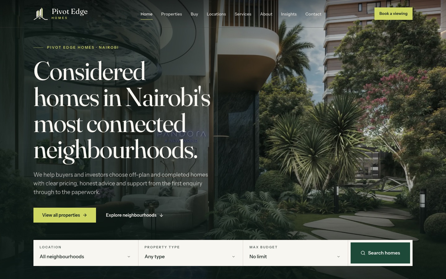 PivotEdge Homes website, built by Ndovubase